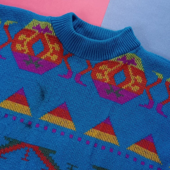 Vintage 80s Private Eyes Colorful Sweater Unisex