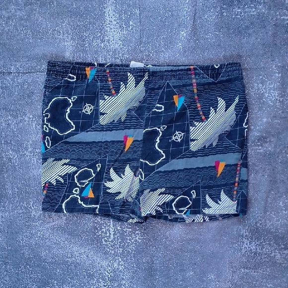 Vintage 90s Australia Tropic Theamed Black Patterned Men's Shorts UNISEX