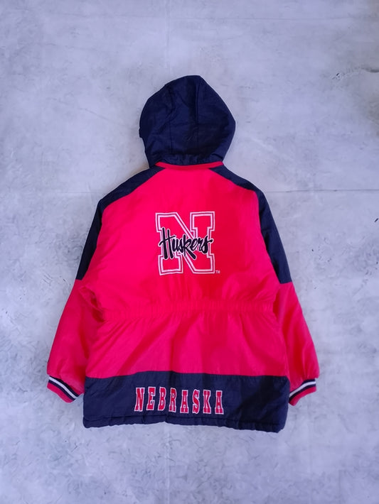 Vintage 90s Nebraska Huskers Hooded Jacket Starter Style Mighty Mac