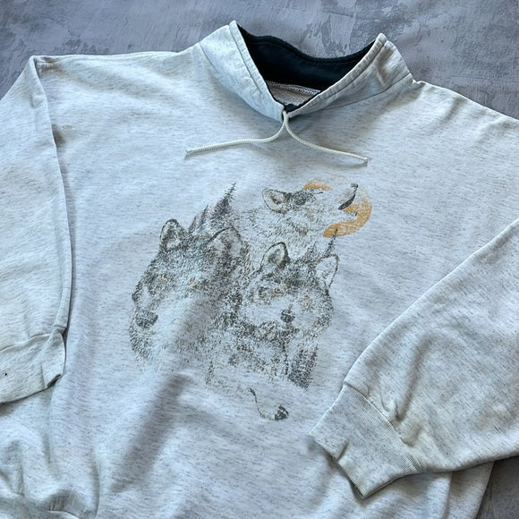 Vintage 90s Faded Wolves Whowling At Moon Sweater