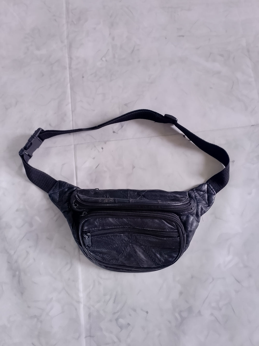 Vintage Black Leather fanny Pack Waist Bag UNISEX