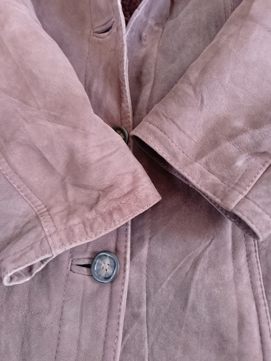 Vintage Womens Brown Shearling Teddy-Lined Leather Long Coat