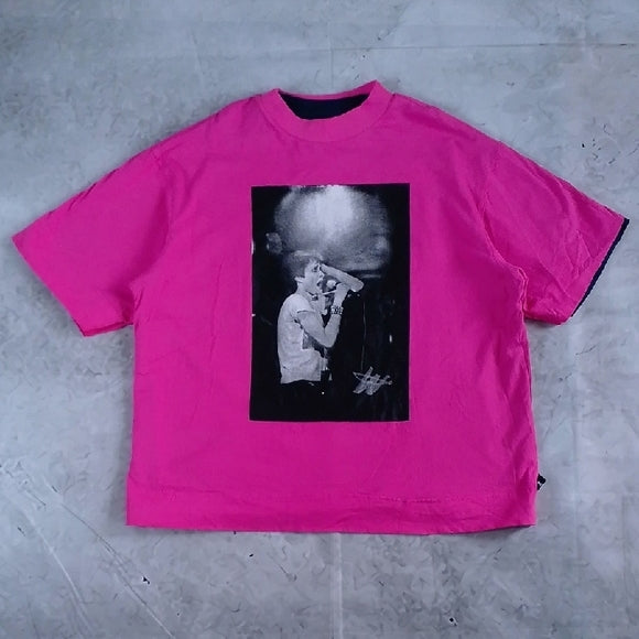 WE11DONE Navy And Pink Reversible Gig T-shirt