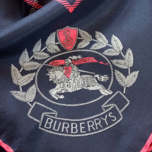 Vintage Burberrys Silk Scarf Knight Logo Blue/Red