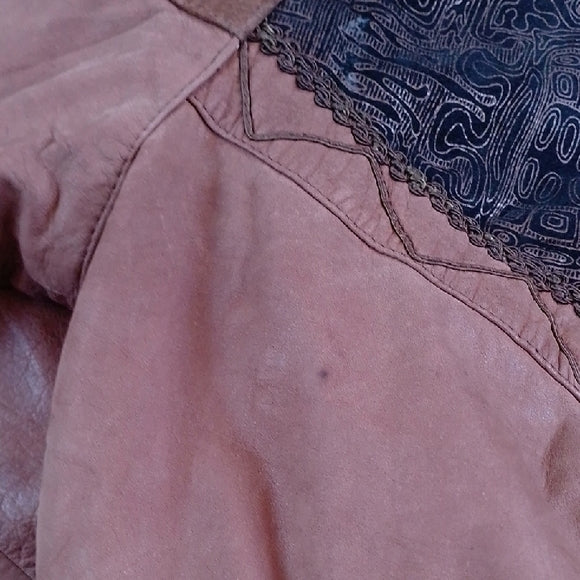Vintage 80s Leather Patchwork Jacket Western Style UNISEX