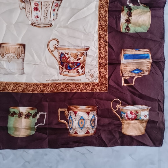 Vintage Echo Museum Collection Smithsonian Silk Scarf 1996 Tea Cup Designer