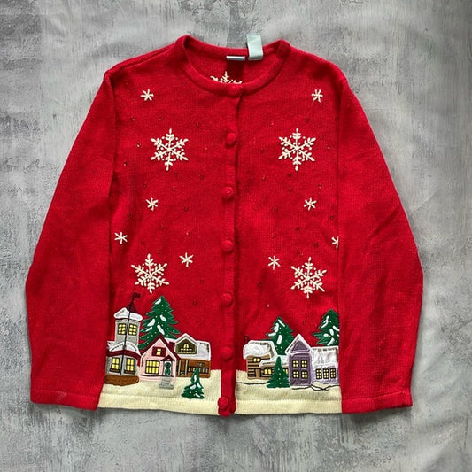 Vintage Ugly Christmas Sweater With Falling Snowflake on Town