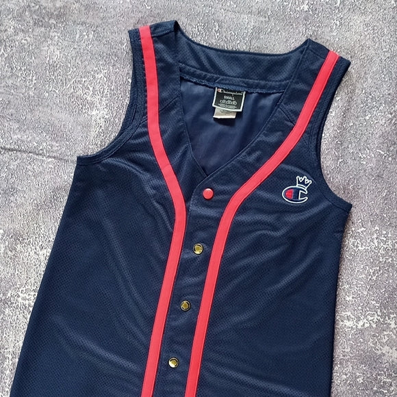 Champion Navy and Red Button-Up Jersey Dress
