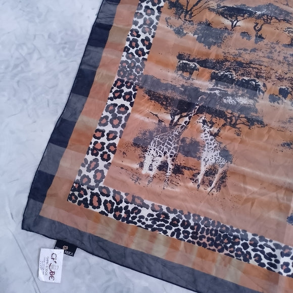 Into Africa Handmade Savannah Landscape Animal Scarf Giraffe Zebra Leopard