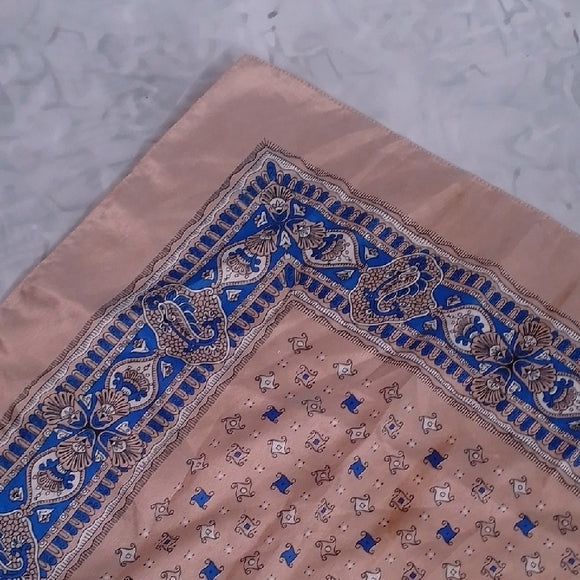 Vintage Made in Italy Paisley Scarf – Tan & Blue – 30” Square