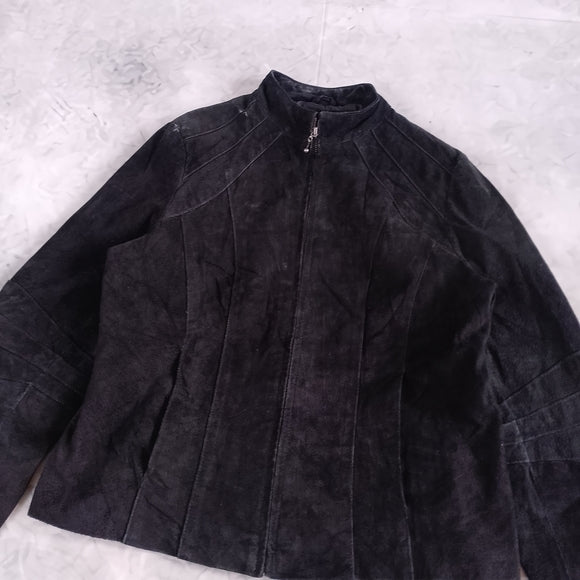 Vintage Bum Equipment Women’s Black Suede Zip-Front Leather Jacket