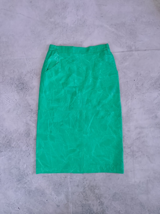Vintage 80s-90s Leather Green Straight Skirt Don Vito Snake Pattern Italy