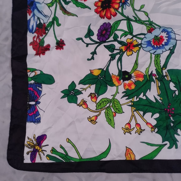 Floral Print Scarf with Black Border