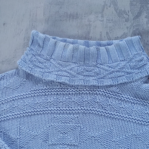 Vintage Simply Cotton Turtle Neck Geometric Block Pattern Sweater