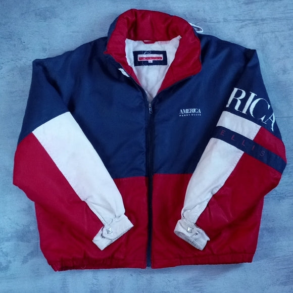 Vintage 90s PERRY ELLIS AMERICA FLAG STYLE COlOUR BLOCK PUFFY JACKET UNISEX