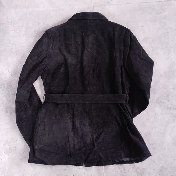 Vintage Women's Black Leather Suede Belted Jacket