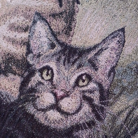 VINTAGE 1996 Floral Cat Tapestry with Tan and Gray Cats PICKEN