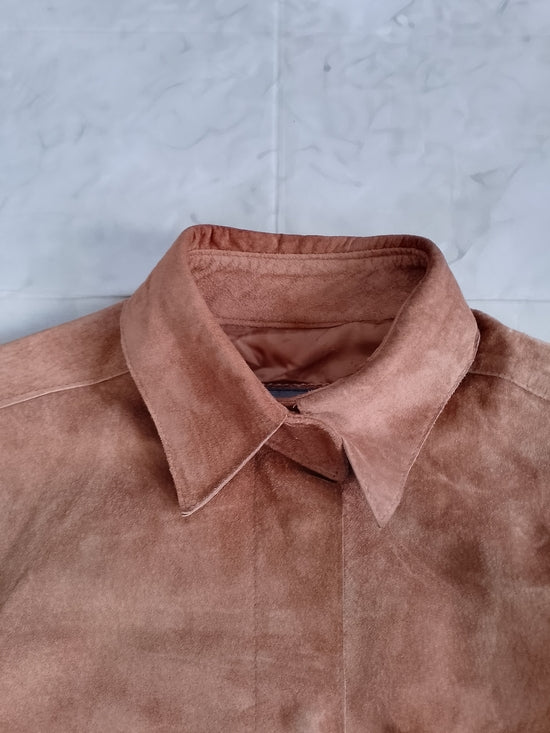 Vintage ROOTS Suede Button-Up Shirt Jacket - Brown