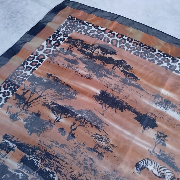 Into Africa Handmade Savannah Landscape Animal Scarf Giraffe Zebra Leopard