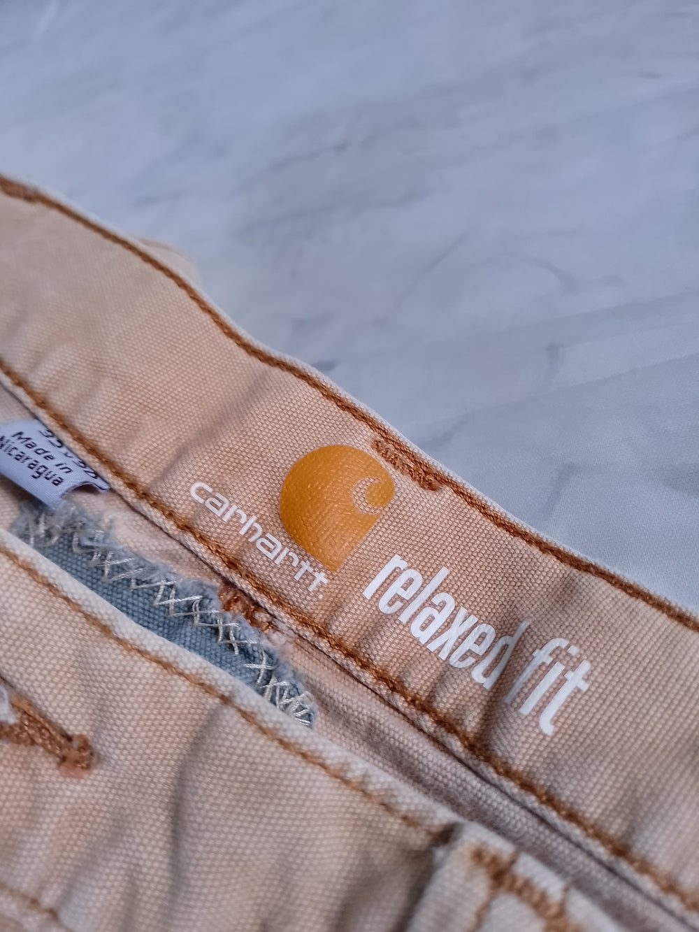 Carhartt Light Beige Utility Work Pants Relaxed Fit DISTRESSED