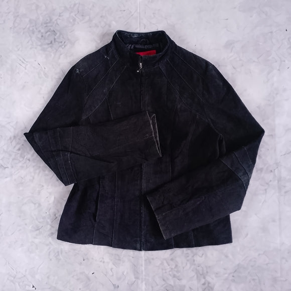 Vintage Bum Equipment Women’s Black Suede Zip-Front Leather Jacket