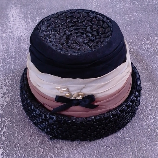 Vintage 1950-60s Women's Hat Woven Black Straw EVELYN VARON EXCLUSIVE