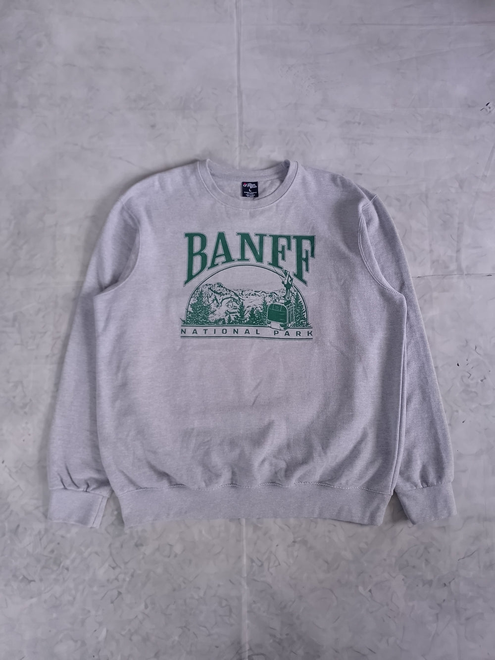 Banff National Park Crewneck Sweatshirt - Light Gray with Green Print