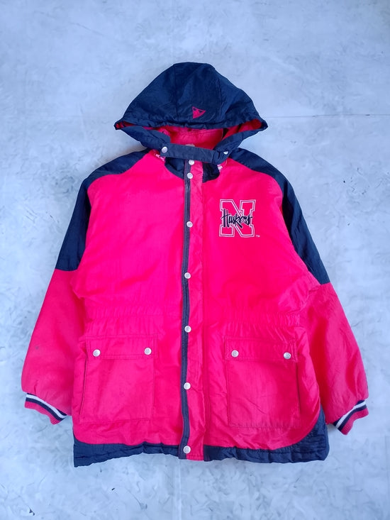 Vintage 90s Nebraska Huskers Hooded Jacket Starter Style Mighty Mac