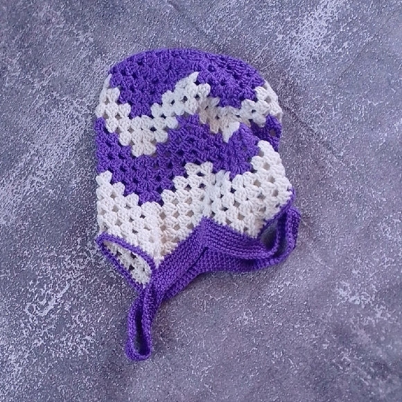 VINTAGE Purple and White Crochet Handmade Made