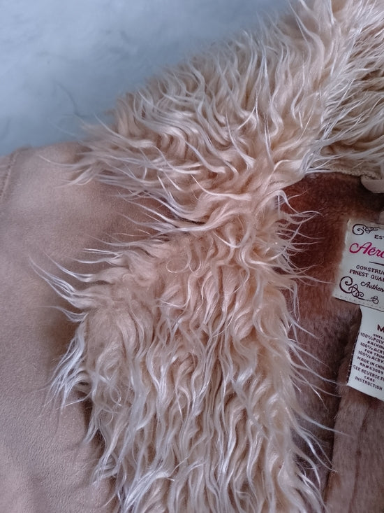 Y2K Areopostal Women’s Faux Shearling Collar Jacket in Blush