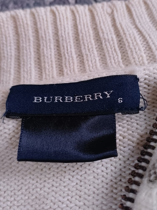 BURBERRY Wool Kids Sweater with Pink & Olive Plaid Front