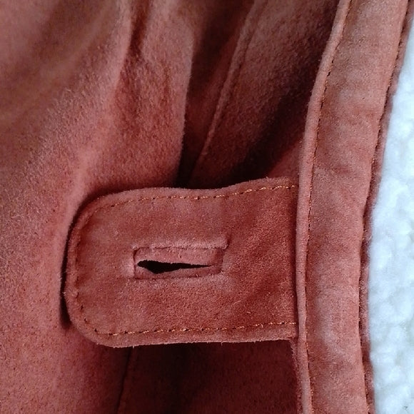 Vintage 80s Leather Sherpa Lined Jacket Shearling Collar