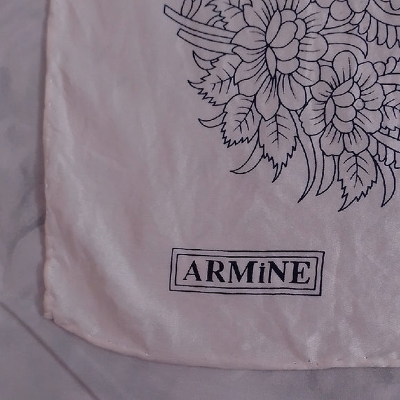 Vintage Armine Silk Scarf / Shawl – Black & White Paisley Floral Design – 32”