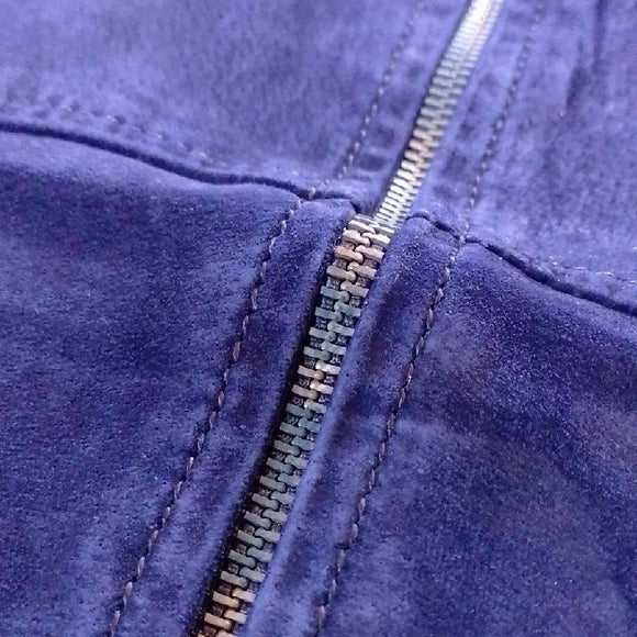 SKOTTS SUEDE WASH & WEAR LEATHER BLUE ZIPPER VEST