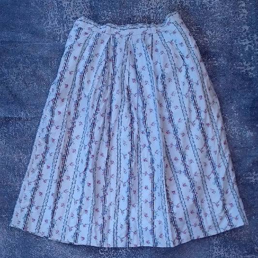 Vintage 90s T.LIPSON Floral Pleated White Skirt