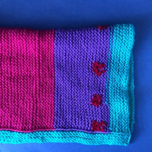 NWOT Vintage Hand-Knitted Made-in-Canada Colourful Baby Welcoming Mini Blanket