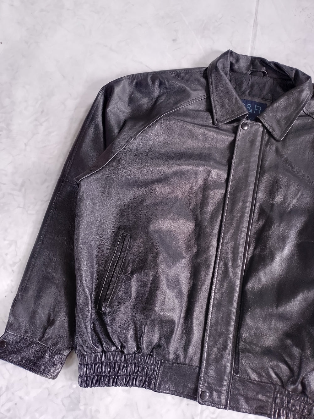Vintage 90s Black Leather Bomber Jacket R&R UNISEX