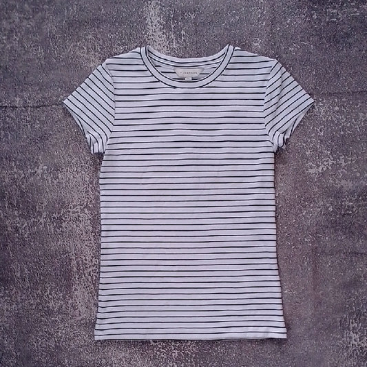CLUB MONACO Striped White and Black T-Shirt