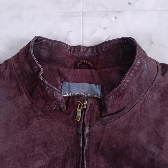 Purple Laura Plus Suede Zip-Front Leather Jacket