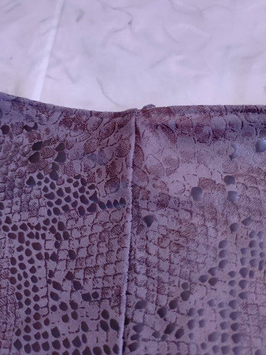 Flared Lace-Pattern Mini Skirt in Mauve Faux Snakeskin