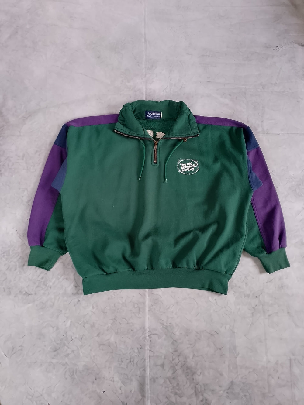 Vintage 90s THE OLD SPAGHETTI FACTORY Pasta Wear Quarter-Zip Pullover Sweater