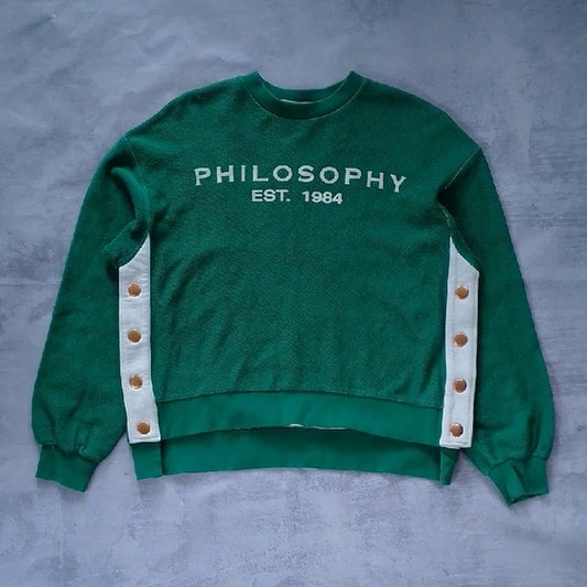 Philosophy EST 1984 Green and White Crewneck Sweater TEAR AWAY G.E.M.