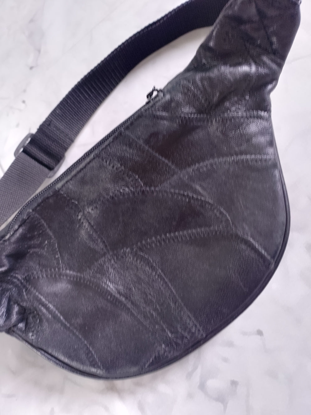 Vintage Black Leather fanny Pack Waist Bag UNISEX