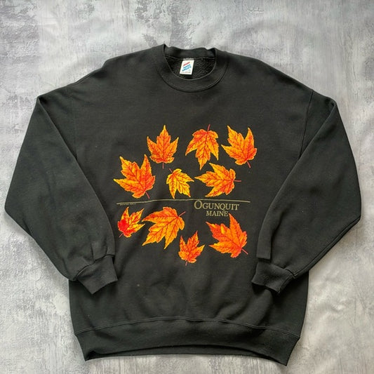 Vintage Ogunquit Maine Falling Leaves Crewneck Sweater