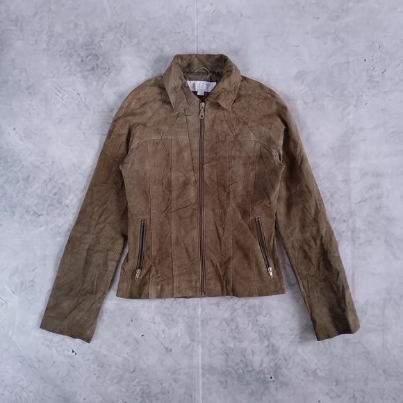 Vintage Green Suede Zip-Front Jacket LEATHER