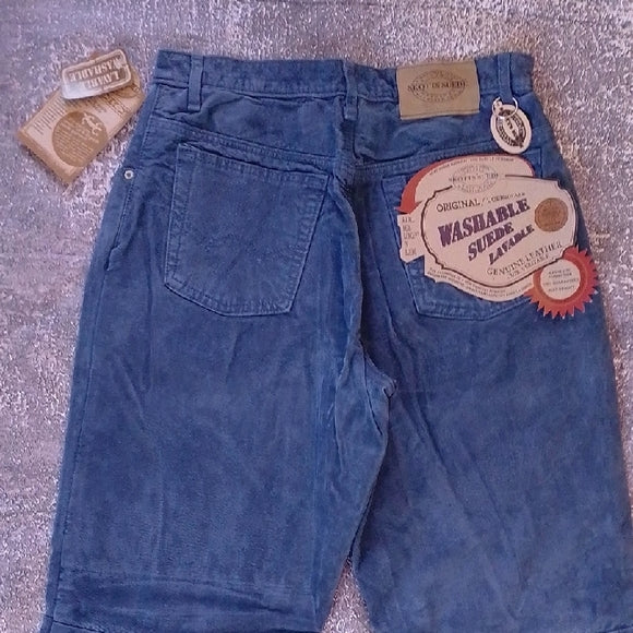 Vintage 90s SKOTTS SUEDE Vibrant BLUE LEATHER Pants WASHABLE