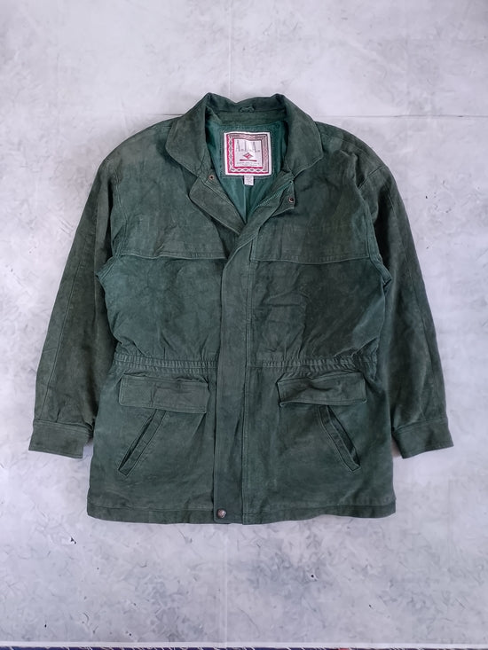 Vintage 90s Men's Suede Field Jacket - Forest Green