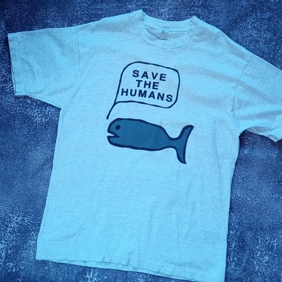 Vintage 90s Save The Humans Whale Graphic Single Stitch T-Shirt UNISEX