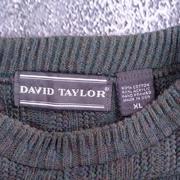 Vintage 90s DAVID TAYLOR GREEN RIBBLE Sweater Crewneck Hand Framed