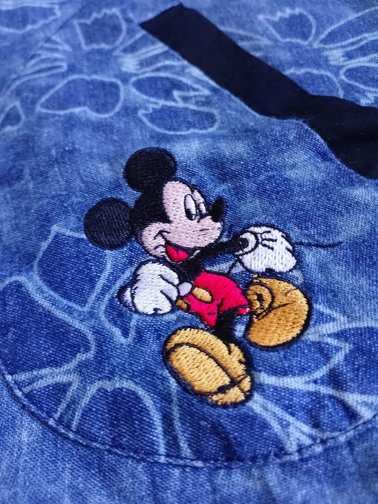 Vintage Disney Mickey Unlimited Denim Floral Pattern Dress with Embroidered Mick